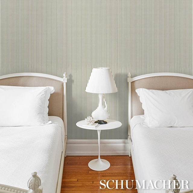 2020s Schumacher Mathis Ticking Stripe Wallcovering In Leaf For Sale - Image 5 of 6
