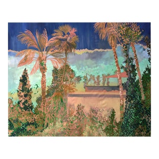 "Marrakesh Ii" by Javiera Da Fonseca Ilić, Marrakesh Morocco, Warm Terracotta Tropical Rooftop Scene, Golden Hour Cityscape, Original Oil Painting For Sale