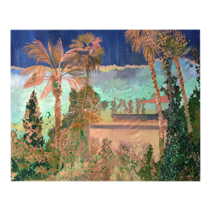 "Marrakesh Ii" by Javiera Da Fonseca Ilić, Marrakesh Morocco, Warm Terracotta Tropical Rooftop Scene, Golden Hour Cityscape, Original Oil Painting