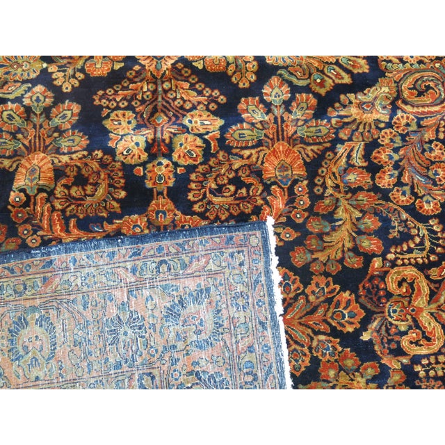 Antique Zabihi Collection Rare Navy Blue Field Persian Fine Sarouk Rug - 8'1" x 9'5" For Sale - Image 4 of 4