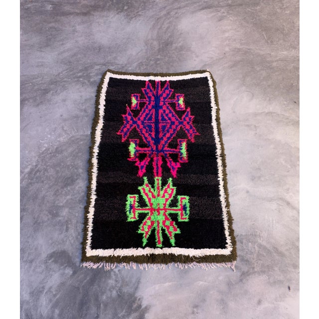 Vintage Black Moroccan Cotton Rug For Sale - Image 4 of 9