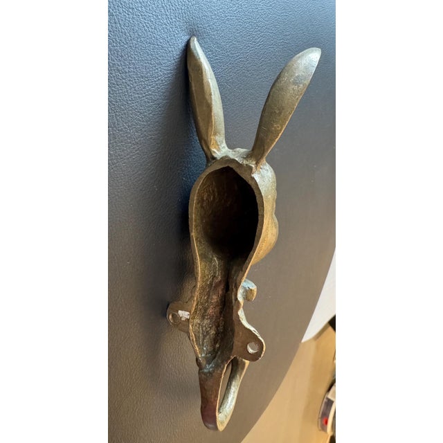 Pair of Fun Vintage Slightly Patinated Brass Mr. Rabbit Playboy Style Bunny Coat Hooks 6.75"x 2" For Sale - Image 4 of 9