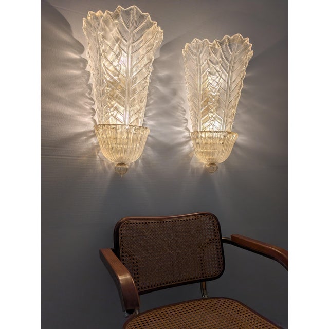 Mid-Century Modern Large Gold Leaf and Murano Glass Wall Lights from Barovier & Toso, 1980s, Set of 2 For Sale - Image 3 of 17