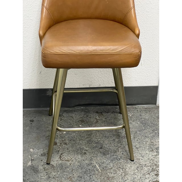 2020s West Elm Mid Century Leather Swivel Counter Stool For Sale - Image 5 of 12