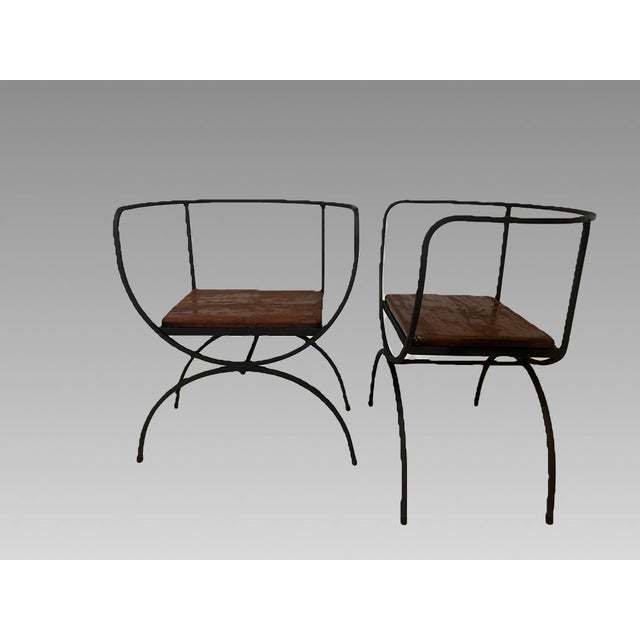 Black Mid Century Modern Style Minimalist Black Wrought Iron Occasional Chairs, a Pair For Sale - Image 8 of 14