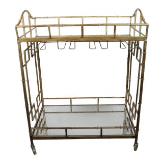 Vintage Mirrored Faux Bamboo Bar Cart For Sale
