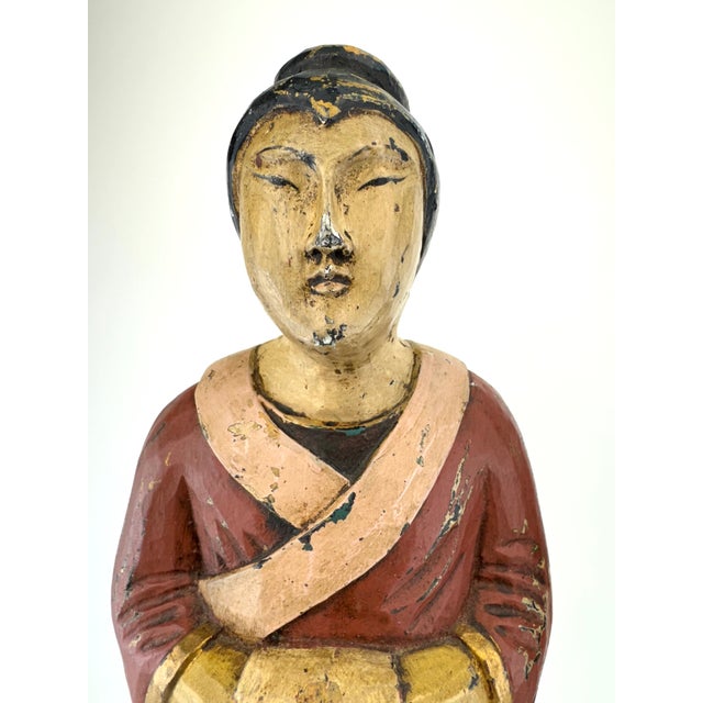 1960s Vintage Hand-Painted Filipino Wood Figurines of Traditional Couple, a Pair For Sale - Image 5 of 12