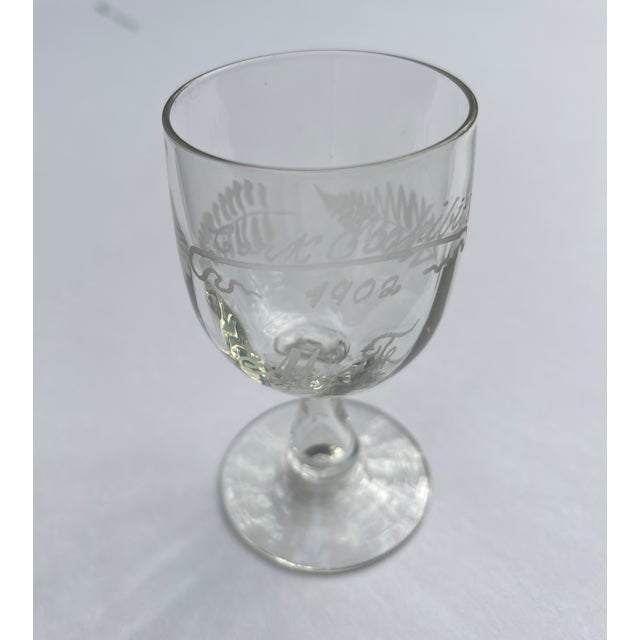 Glass Clear 1902 Cork (Ireland) Exhibition Souvenir Etched Stemmed Glass- Rare For Sale - Image 7 of 14
