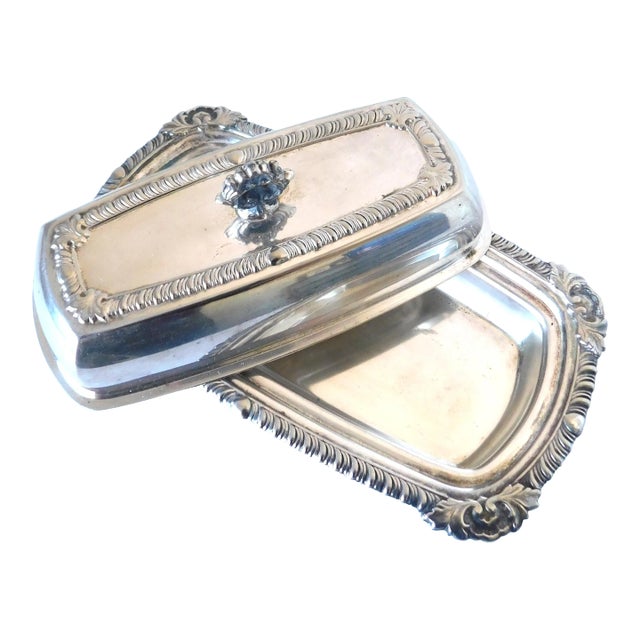 English Silver Plate Repoussed Butter Dish Hallmarked, 1940's For Sale