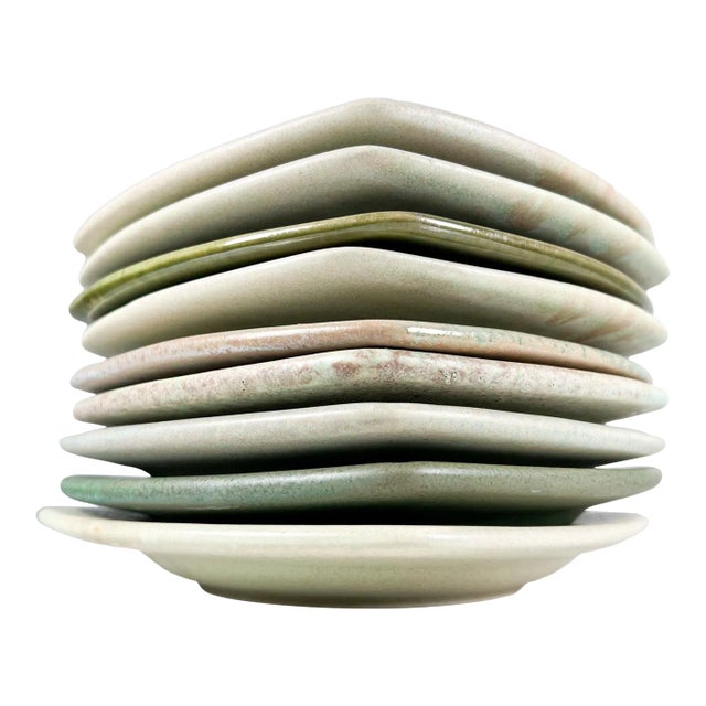 AMBIANIC presents 1980s Modern Set of Nine Square Plates Sculptural Art Pottery Assorted colors Set of 9 7.38 x 7.38 x...