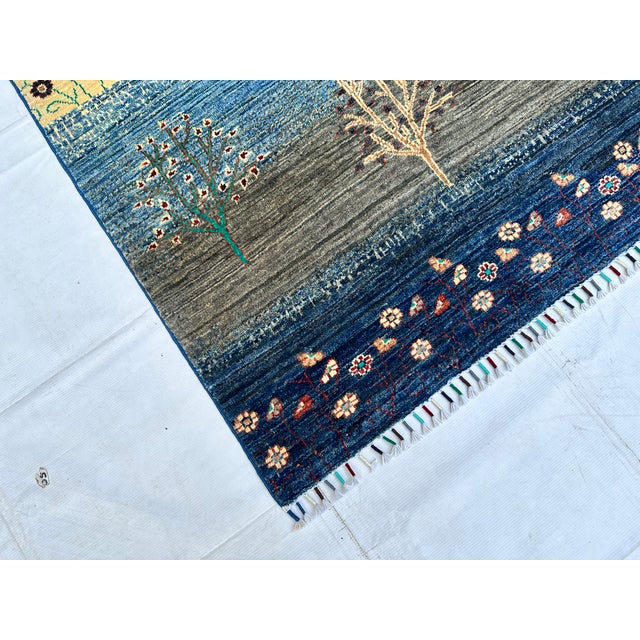 2000 - 2009 Indigo Persian Gabbeh Tree of Life Hand-Knotted Wool Rug - 4' X 6' For Sale - Image 5 of 12