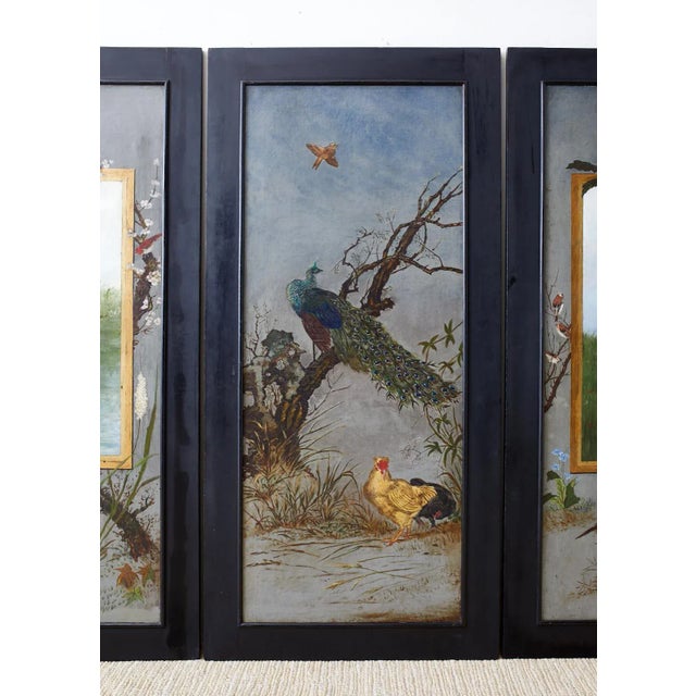 Chinoiserie Mid 19th Century French Chinoiserie Framed Canvas Paintings - Set of 3 For Sale - Image 3 of 13