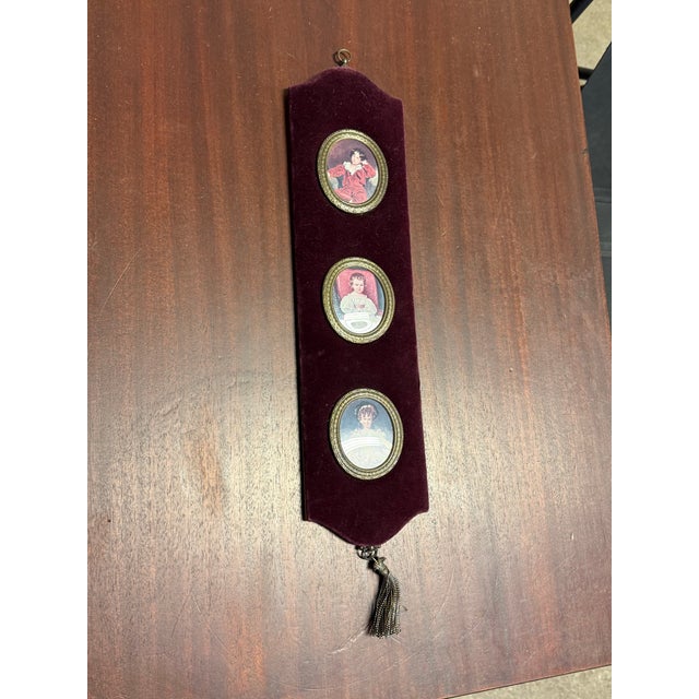 Three Miniature Portraits Velvet Wall Plaque, Vintage For Sale - Image 12 of 12