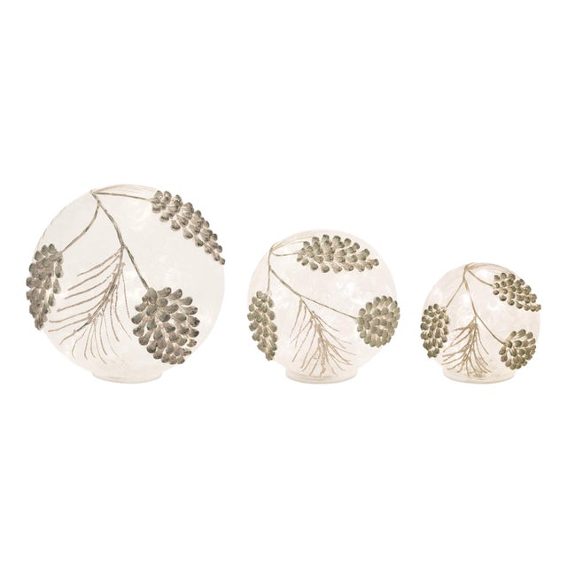 LED FrostedGold Pinecone Orb (Set of 3) For Sale