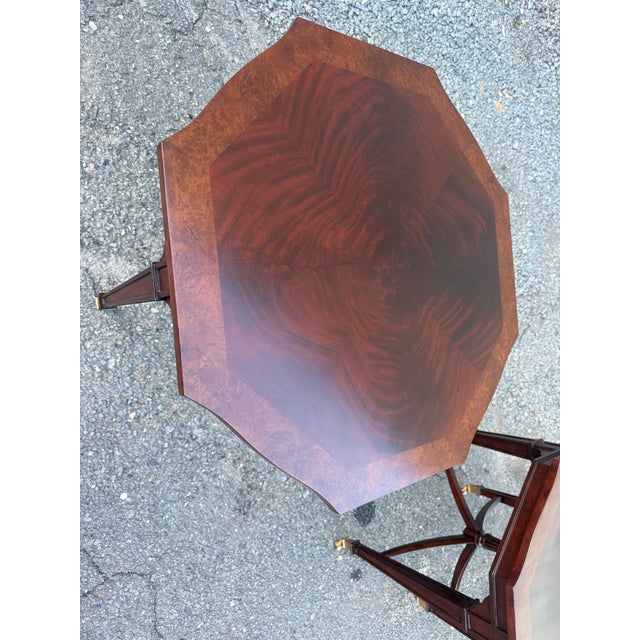 Late 20th Century Pair of English Regency Style Inlaid Octagon Side Tables With Casters For Sale - Image 4 of 11