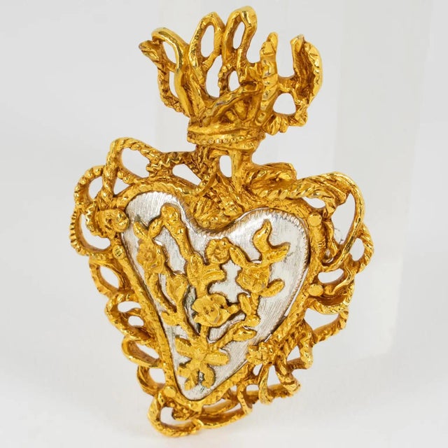 1990s Christian Lacroix Gilded Heart Brooch for Noel 97 Limited Edition For Sale - Image 5 of 8