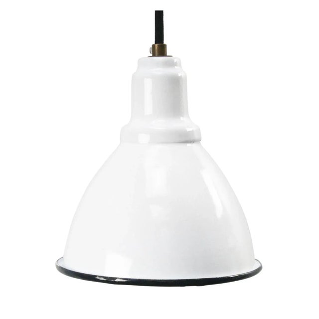 1950s Vintage Industrial White Enamel Factory Pendant Lights For Sale - Image 5 of 5