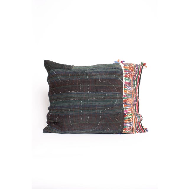 Large rectangular pillow created from antique textiles. Hand embroidered boarder with cut work and appliqué, colorful...