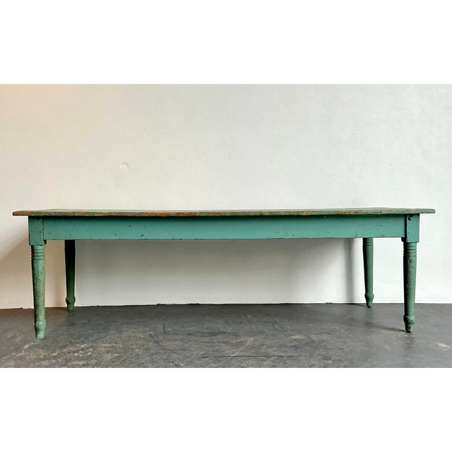 Late 20th Century Vintage Patinated Painted Farm Table For Sale - Image 5 of 12