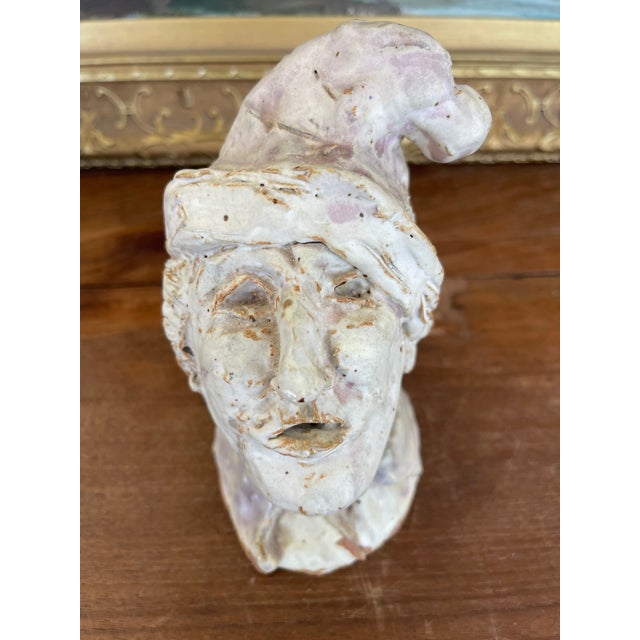 Mid-Century Modern Whimsical Studio Ceramic Sculpture Bust With Glazed Cap, Mid-20th Century For Sale - Image 3 of 10