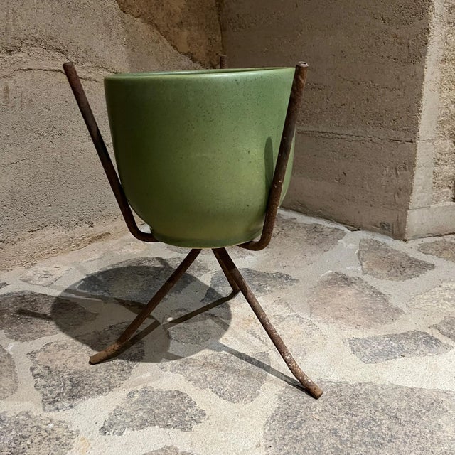 AMBIANIC presents 1950s Midcentury Vintage Rusty Tripod Planter Pedestal Holder Stand Listing is for stand only. Planter...