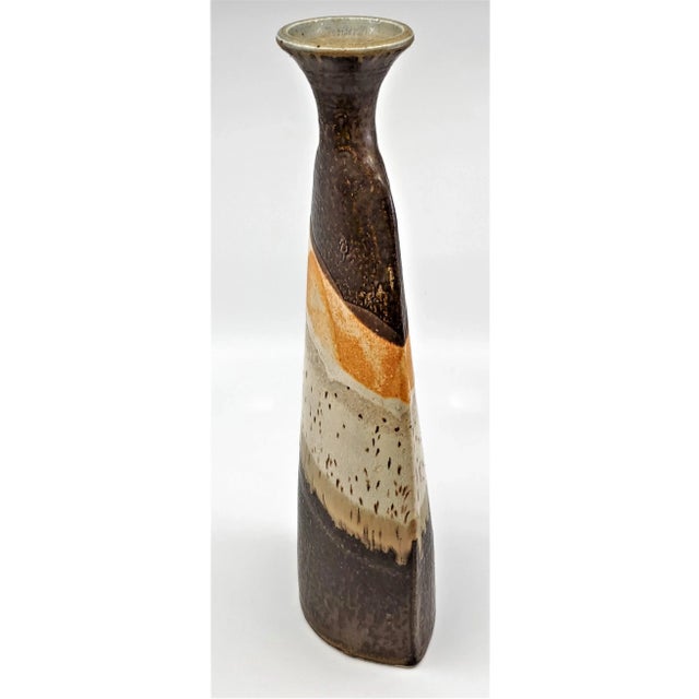 Vintage 1970s Organic Mid-Century Modern Studio Art Pottery Ceramic Vase, Signed For Sale - Image 4 of 13