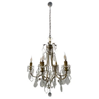 Large Brass and Crystal Chandelier, 1950s For Sale