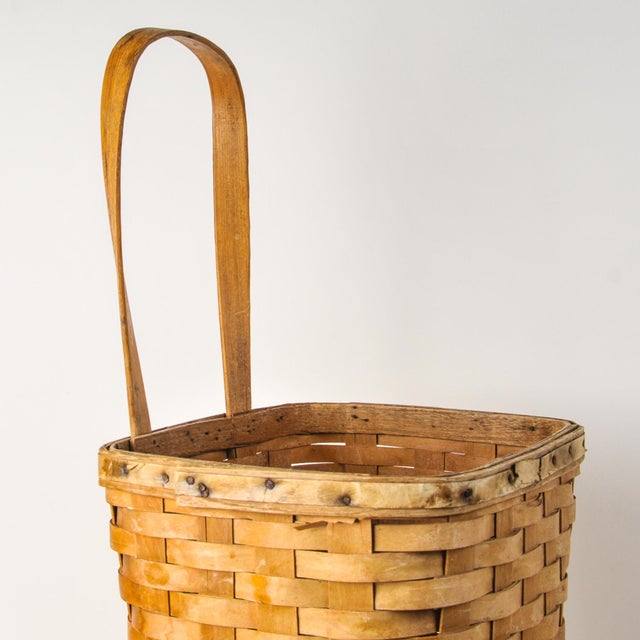 Antique Splint Wood Rolling Basket Cart For Sale - Image 13 of 15