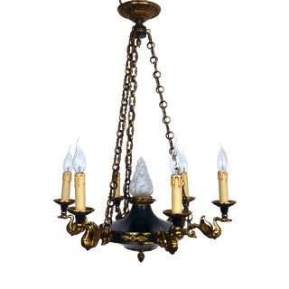 Empire French Bronze and Glass Chandelier from Lucien Gau, 1940s For Sale