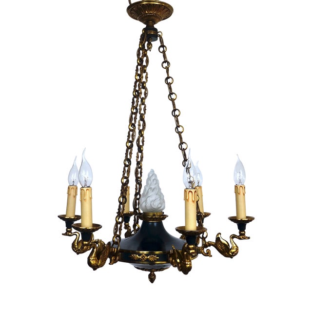 Empire French Bronze and Glass Chandelier from Lucien Gau, 1940s For Sale