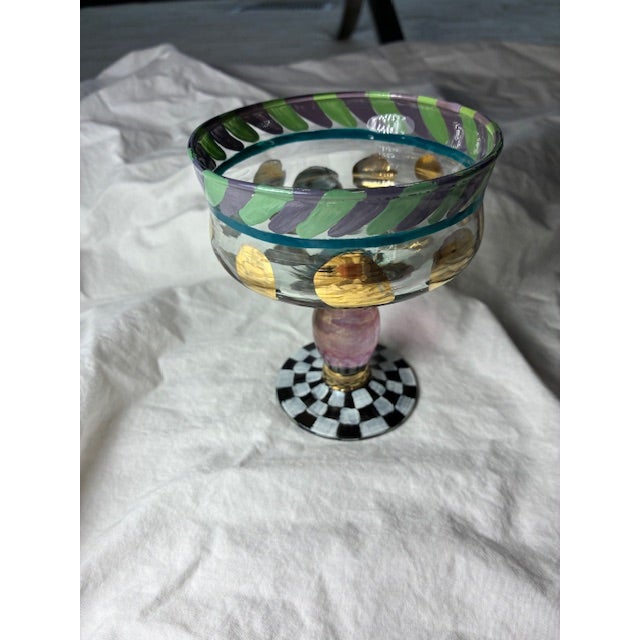 Set of 6 Original Unused MacKenzie Childs Circus 4 7/8" Champagne/Tall Sherbet Glasses C. 1991 For Sale In Detroit - Image 6 of 7