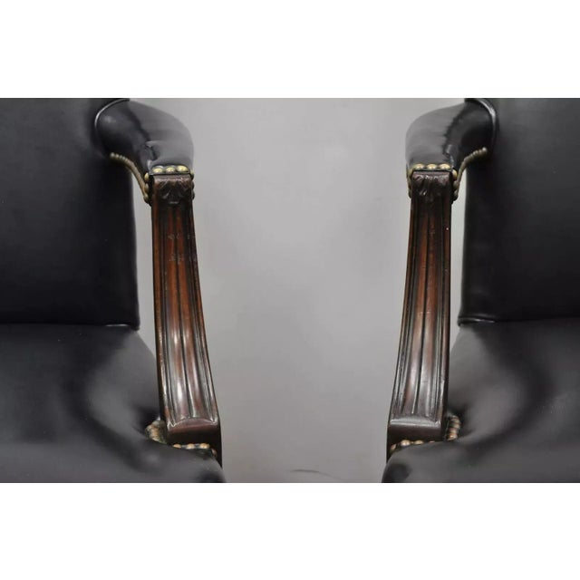 Early 20th Century Antique English Georgian Style Dark Green Leather Library Office Chairs - a Pair For Sale - Image 4 of 12