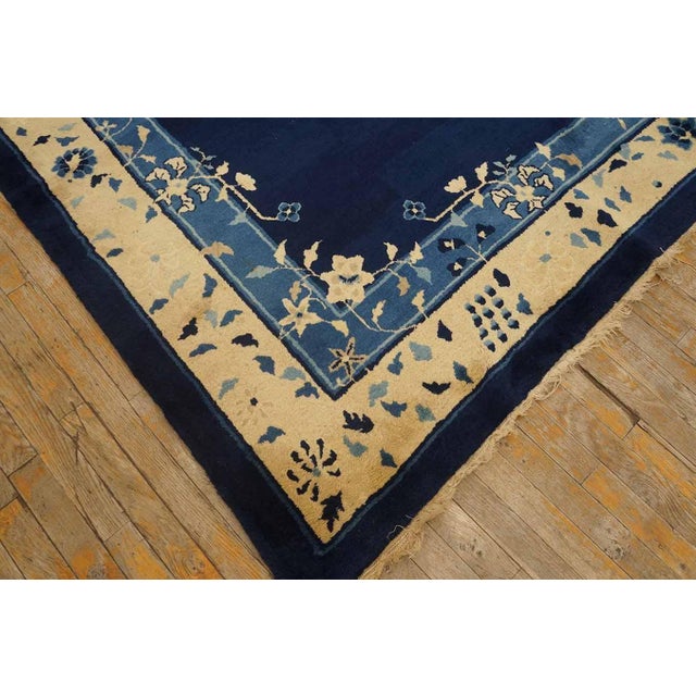 Incredible Navy Background and Special Central Floral Antique Chinese Peking Rug For Sale - Image 12 of 12