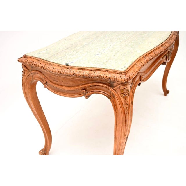 French Carved Walnut Coffee Table with Marble Top, 1930 For Sale - Image 9 of 11