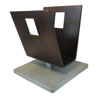 Mid-Century Modern Industrial Age Wood and Steel Magazine Rack For Sale