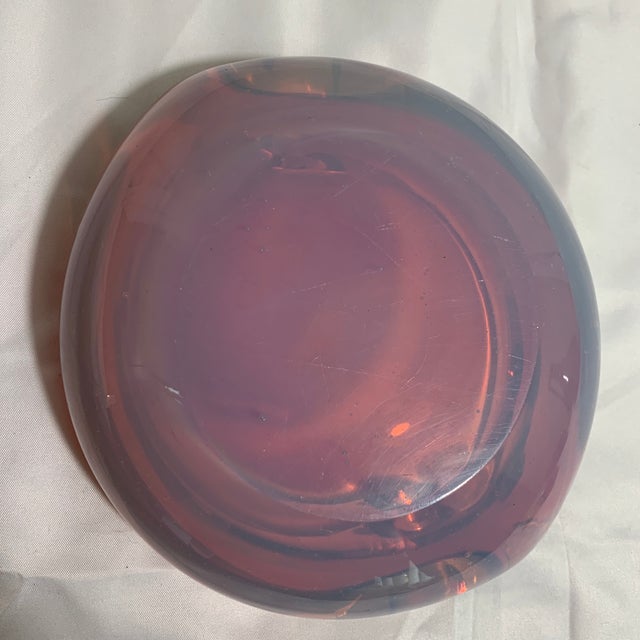 Glass Heavy Murano Italian Pink and White Opaline Art Glass Sommerso Vide-Poche Attributed to Gino Cenedese For Sale - Image 7 of 7
