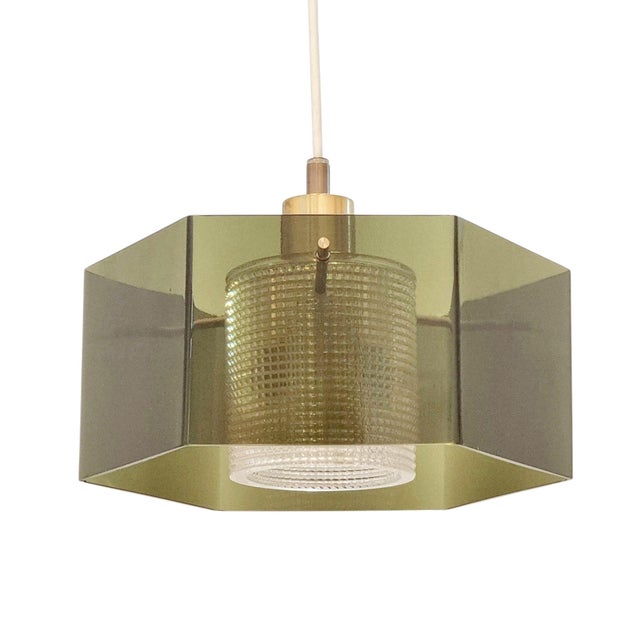 Mid-Century Modern Scandinavian Glass and Brass Pendant Light by Carl Fagerlund for Orrefors, Sweden, 1960s For Sale - Image 10 of 10