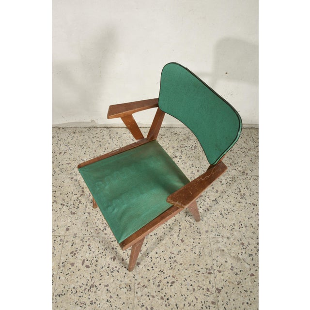 1960s Armchair with Solid Wood Frame and Green Leatherette Seat, Italy, 1960s For Sale - Image 5 of 6