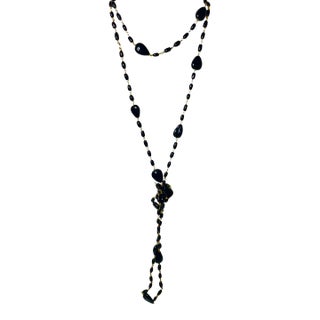 1920s Antique Opera Chain Necklace Black Lacquer Beads For Sale