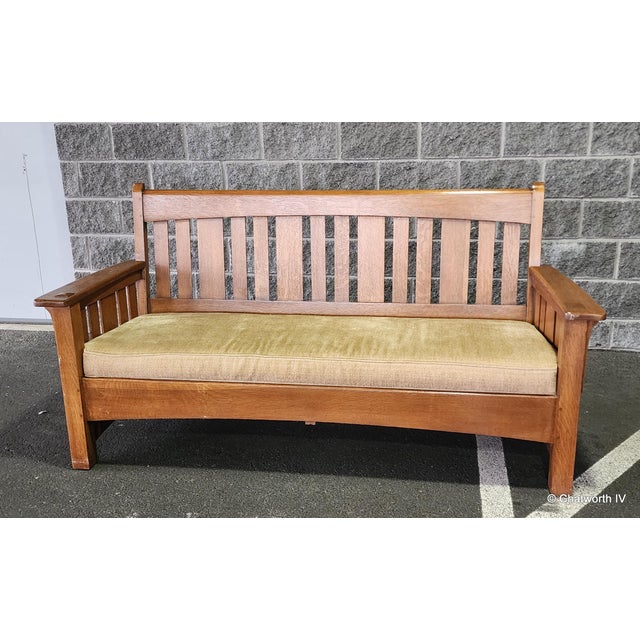 Antique Mission Oak Arts & Crafts Period Charles P. Limbert Settee Settle, C1906-1915 For Sale In New York - Image 6 of 16