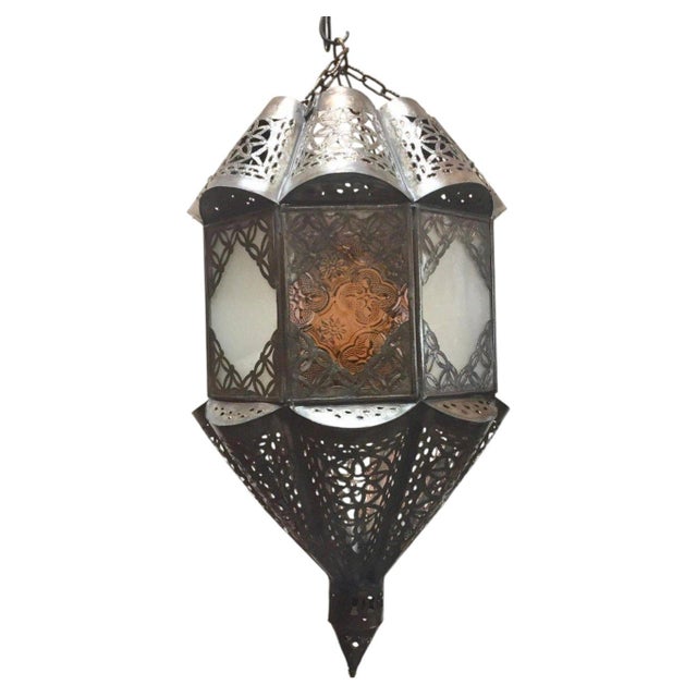 Moroccan Lantern Handcrafted Moorish Metal and Glass For Sale - Image 17 of 18