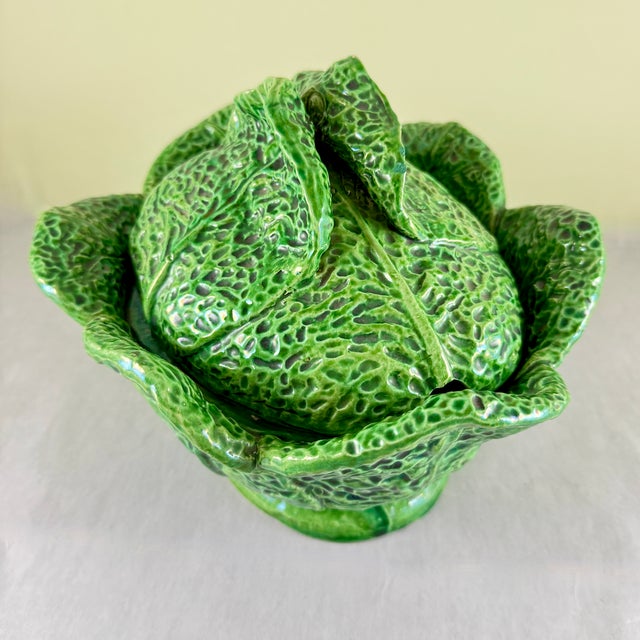 Ceramic Rustic Portuguese Majolica Cabbage Leaf Tureen, Circa 1930s For Sale - Image 7 of 18