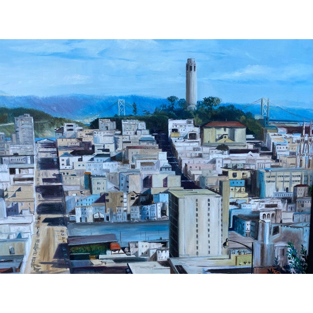 Contemporary Large Paul Van De Pol San Francisco, California Coit Tower Oil Painting, 1974 For Sale - Image 3 of 14