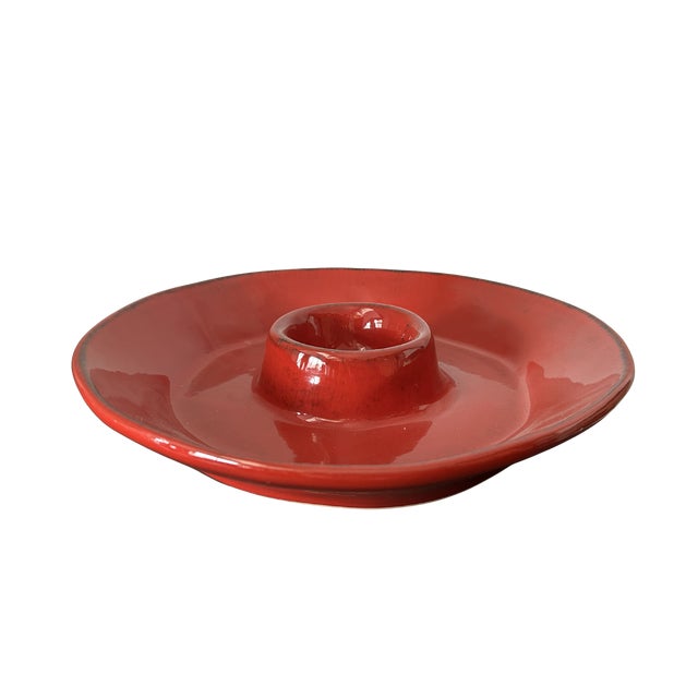 Crate & Barrel Red Stoneware Chip and Dip Platter – Made in Italy – 13” Round Serving Tray with Center Bowl – Appetizer...