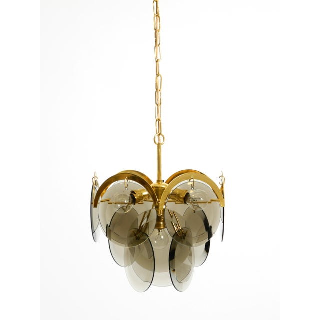 Metal Large Brass Pendant Light with Large Round Glass Plates, 1960s For Sale - Image 7 of 18
