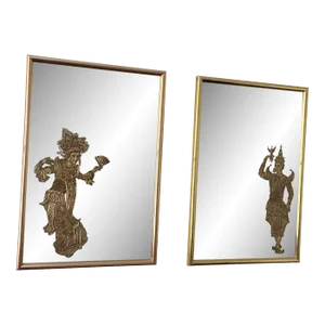 1960s Thai Foil Art Mirrors- Set of 2