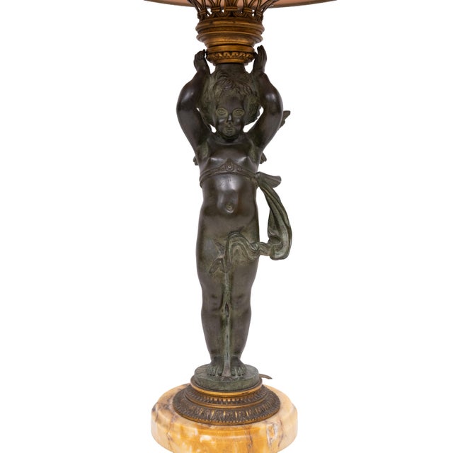 Brown Antique French Empire Bronze Cherub Table Lamp, 1890s For Sale - Image 8 of 16