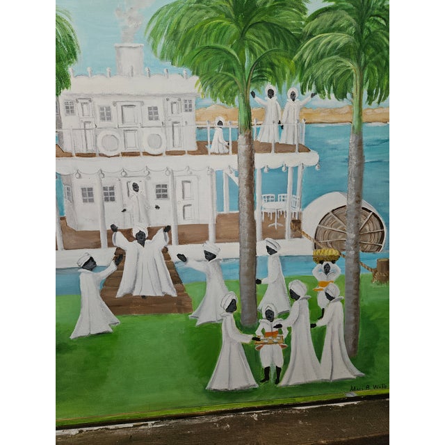 Folk Art Rare Folk Art Painting of Procession on the Nile by Mari Boies Watts From Oldwick Nj For Sale - Image 3 of 9