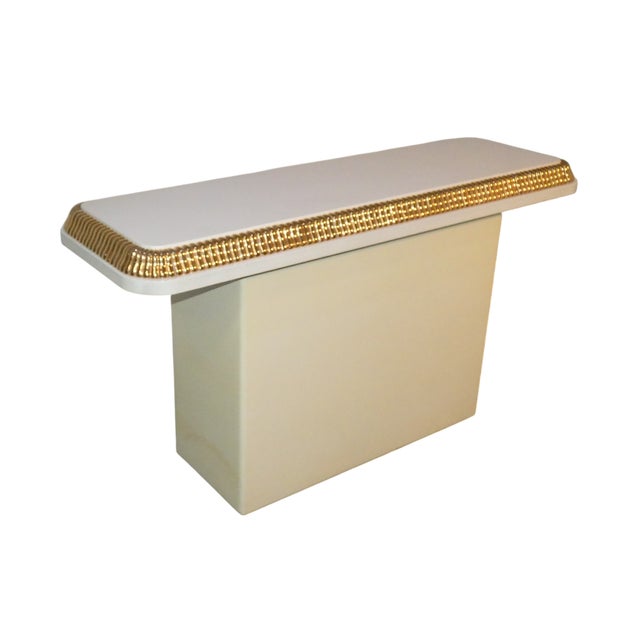 Regency Console Table with Ivory and Gold Lacquer Finish in the style of Alain Delon for Maison Jansen, France, 1970s For Sale - Image 12 of 12