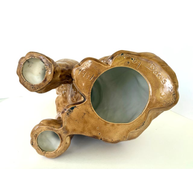 1980s Vintage MCM Handpainted Ceramic Signed/Dated Lion Cub Life-Size Statue For Sale - Image 5 of 7